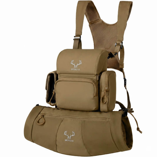 Moxule Brown Binocular Chest Pack with Hand Warmer Pouch, Adjustable Harness for Hunting and Wildlife