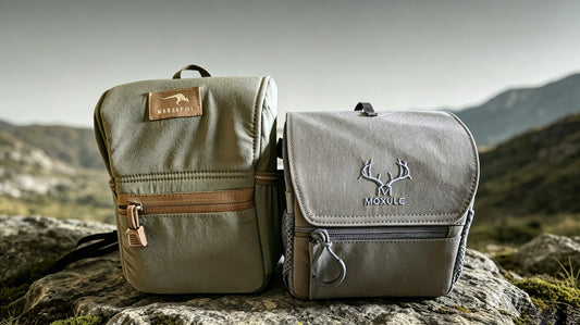 High-end Moxule binoculars with front strap, and Marsupial hunting binoculars bag.