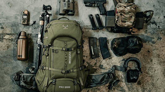 Moxule heavy‑duty hunting backpack with complete backcountry hunt gear setup