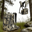 The Moxule Camouflage Hunting Backpack and Binoculars Chest Pouch features a camouflage design and is specifically built for hunting in the wild.