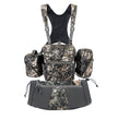 Moxule Bino R3 Pro binocular harness combo set, camo modular silent hunting chest pack with rangefinder pouch, GPS phone pouch and hand warmer muff for elk deer hunting
