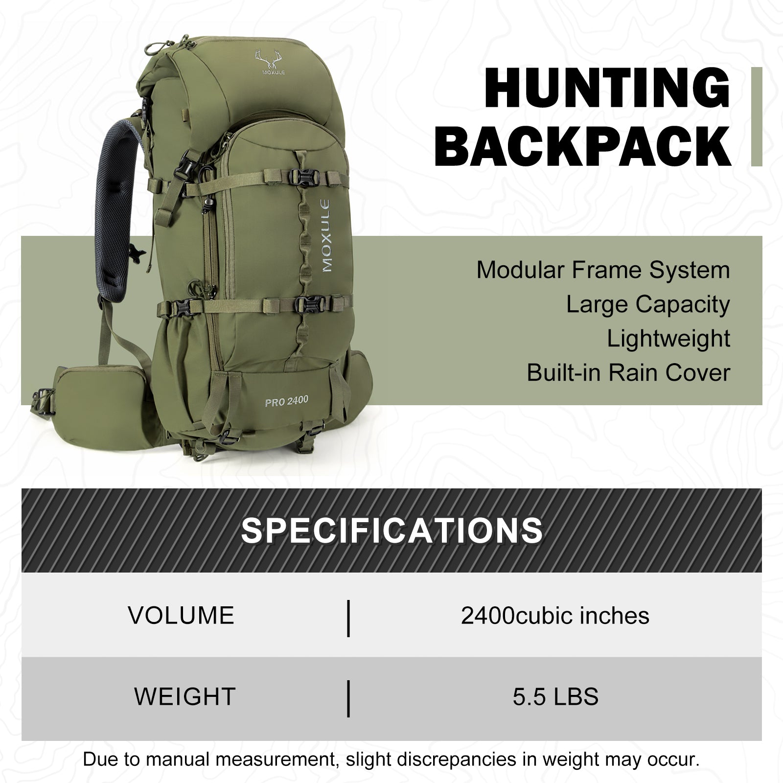 Moxule PRO 2400 Olive Hunting Backpack | Modular Lightweight Hunting Pack