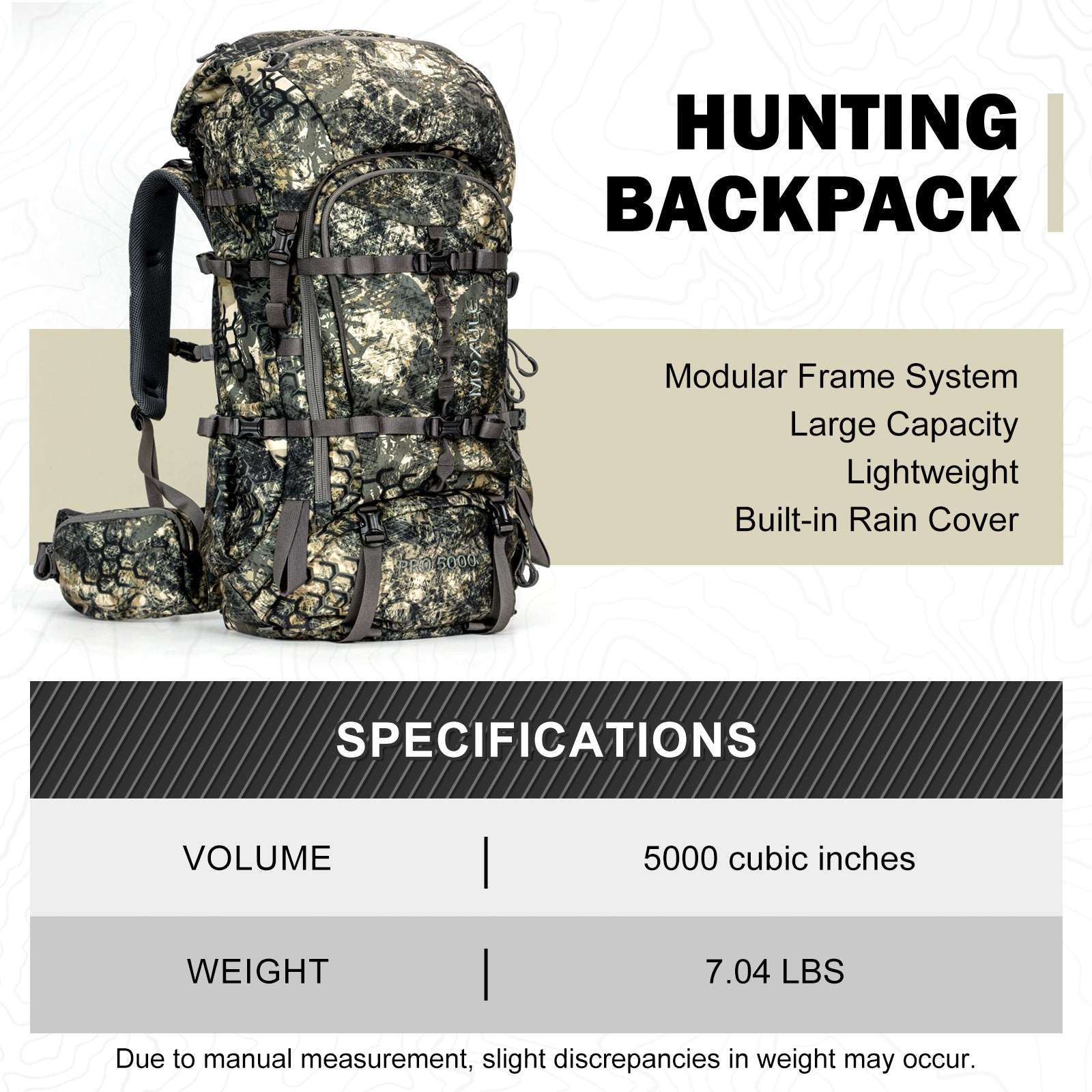 Moxule 5000 Cubic Inch Camouflage Hunting Backpack | Modular Extra-Large Capacity Hunting Pack