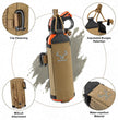 Moxule Coyote/Brown Bear Spray Bag. Features a clip-on fastening system, MOLLE system, adjustable elastic cord, and waterproof material, suitable for hunting and field safety.