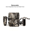 Camo hunting binocular harness with detachable rangefinder and holster pouches, modular Moxule bino chest pack with customizable storage