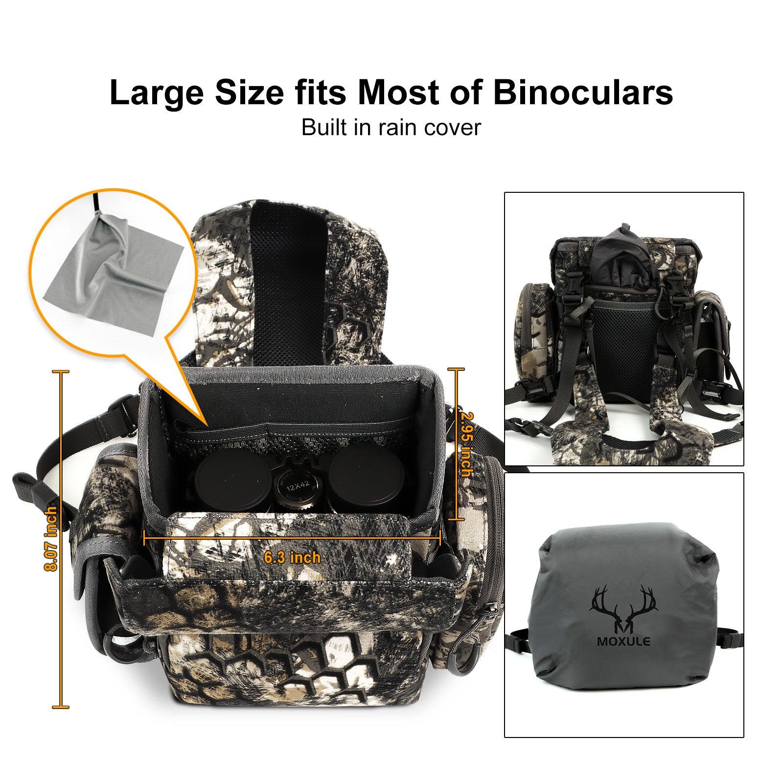 Moxule Large Camouflage Binocular Harness with Rain Cover | Universal Bino Harness