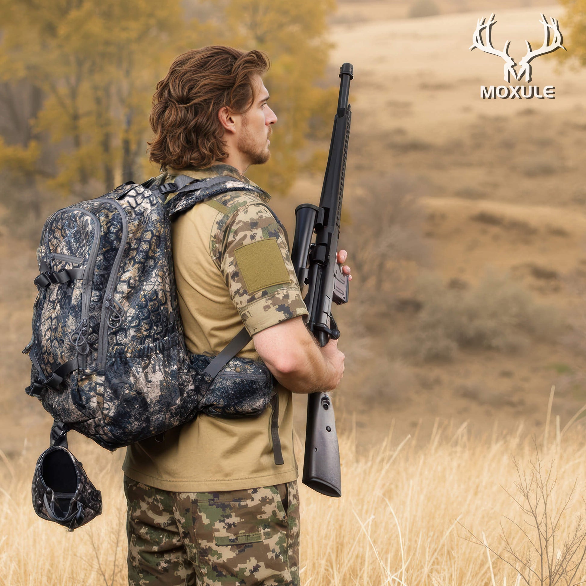 Oversized Moxule Bino Pack: Dimensions 8.07"x6.3"x2.95" to fit full-size binoculars, with integrated rain cover and cleaning cloth for field-ready durability.