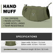 Moxule Olive Hand Muff – YKK Zippers, Lamb Wool Lining and Tear-Resistant,ideal for cozy cold-weather hunting/outdoor use.