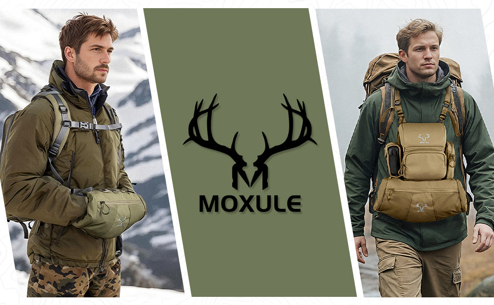 Moxule hunting gear lifestyle, bino harness and hand muff for outdoor hunting adventures