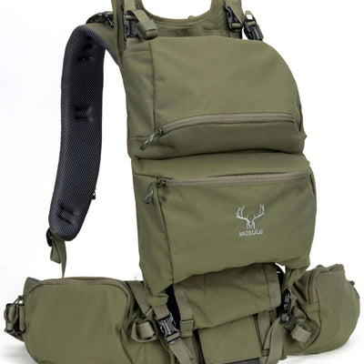 MOXULE Green Multi-functional Hunting Backpack, with ergonomic shoulder straps for comfortable long-term use.