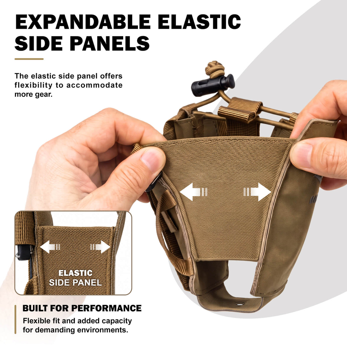 Expandable elastic side panels detail of Moxule MOLLE hunting radio pouch