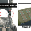 Moxule bino harness with adjustable chest straps and MOLLE straps for tactical hunting gear.