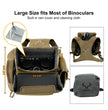 Moxule olive green binocular harness large size compartment with built-in rain cover and cleaning cloth, hunting chest pack fits most binoculars