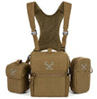 Moxule coyote brown modular binocular chest harness system with detachable rangefinder pouch and phone accessory bag, silent bino harness for backcountry deer and elk hunting