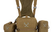 Moxule coyote brown modular binocular chest harness system with detachable rangefinder pouch and phone accessory bag, silent bino harness for backcountry deer and elk hunting