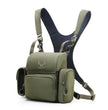 Moxule green tactical bino harness chest pack for silent hunting and outdoor adventures.