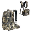 The Moxule Camouflage Hunting Backpack and Binoculars Chest Pouch features a camouflage design and is specifically built for hunting in the wild.