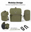 Moxule Bino R3 Pro modular green binocular harness, removable rangefinder pouch and GPS phone pouch, mix‑and‑match buckles for hunting gear setup