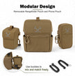 Coyote brown Moxule modular bino harness, removable rangefinder pouch and phone pouch, mix-and-match hunting gear