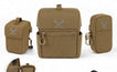 Coyote brown Moxule modular bino harness, removable rangefinder pouch and phone pouch, mix-and-match hunting gear