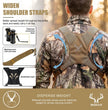 Moxule binocular chest pack with widened, breathable shoulder straps designed for even weight distribution and all-day hunting comfort.