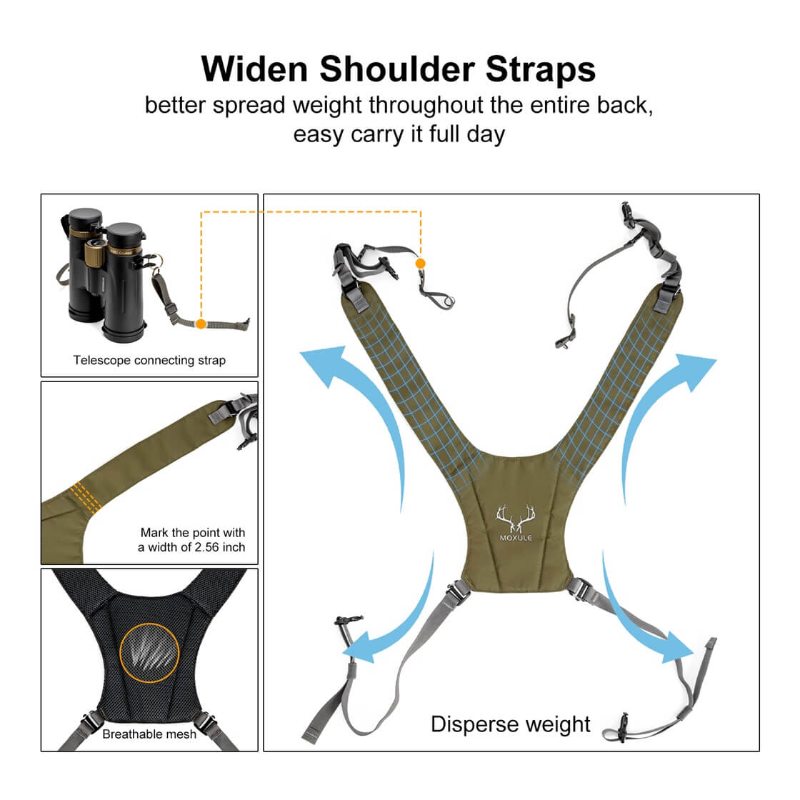MOXULE Widen Shoulder Straps for Binocular Harness, Breathable Mesh Hunting Suspender