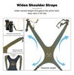 Moxule Bino R3 Pro binocular harness infographic, widen breathable shoulder straps disperse weight for all‑day comfort, telescope connecting strap for hunting binoculars