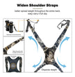 Wide shoulder strap feature of Moxule camo bino harness, weight dispersion and breathable mesh for comfortable all-day hunting