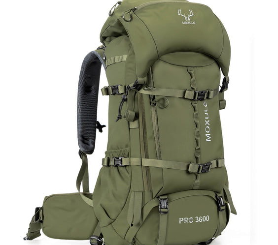 Olive Green Moxule Pro 3600 Hunting Backpack with Modular Frame and Detachable Chest Pack for Elk & Deer Hunts