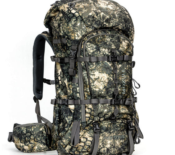 Moxule Pro 5000 Camo Hunting Backpack with Modular Frame and Detachable Chest Pack for Big Game Elk & Deer Hunts
