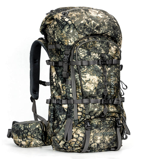Moxule Pro 5000 Camo Hunting Backpack with Modular Frame and Detachable Chest Pack for Big Game Elk & Deer Hunts