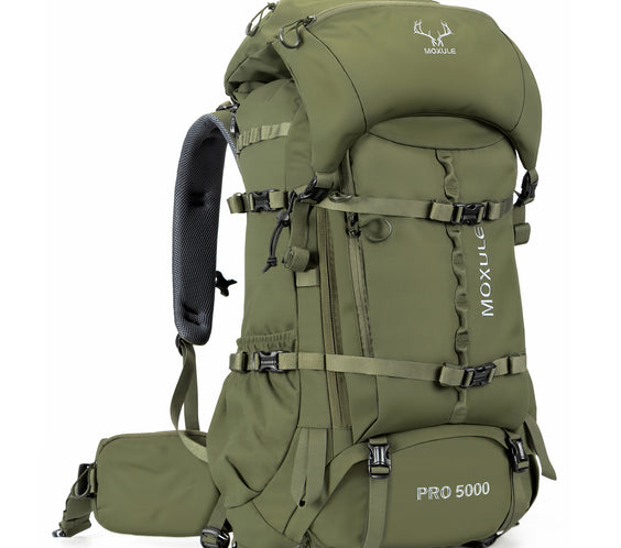 MOXULE PRO 5000 Army Green Hunting Backpack, tactical men pack with rifle holder for elk hunting 