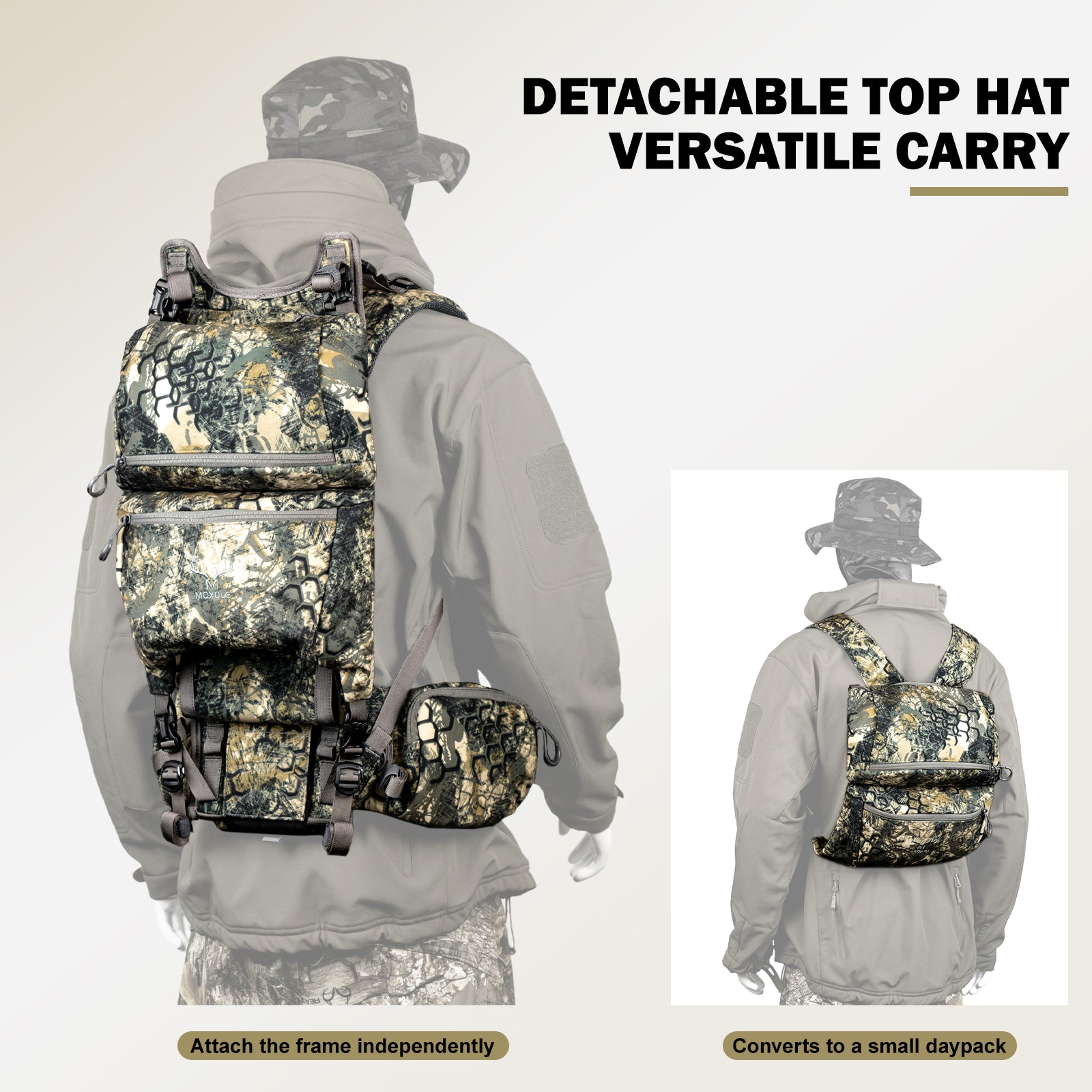 Moxule Camouflage Hunting Backpack with Detachable Top Lid