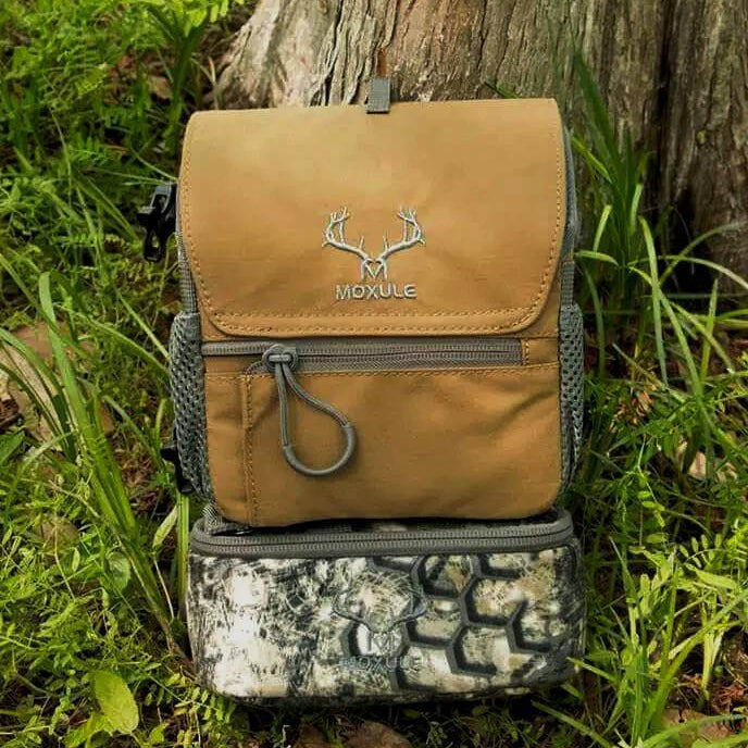 Brown & Wild Camo Moxule Hunting Binocular Harness with Detachable Bottom Pouch, Bino Chest Pack Combo for Elk Hunting and Wildlife Observation