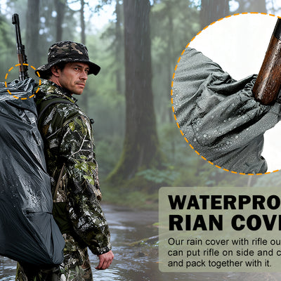 MOXULE Waterproof Hunting Backpack Rain Cover: Features a dedicated rifle port, allowing you to secure your rifle to the side of the backpack.