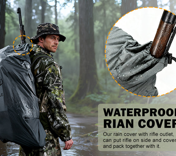 MOXULE Waterproof Hunting Backpack Rain Cover: Features a dedicated rifle port, allowing you to secure your rifle to the side of the backpack.